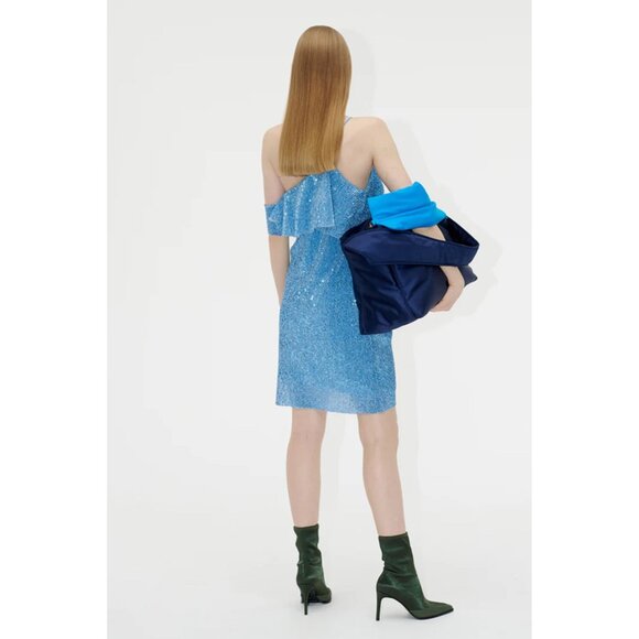 New STINE GOYA Kenza One Shoulder sequin-embellished minidress in Light Blue S - Picture 7 of 16